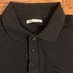 Zara “Lyocell Knit Polo” - Navy - L